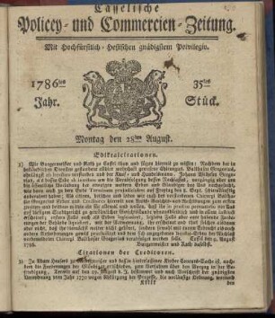 35tes Stueck, Montag den 28ten August. 1786