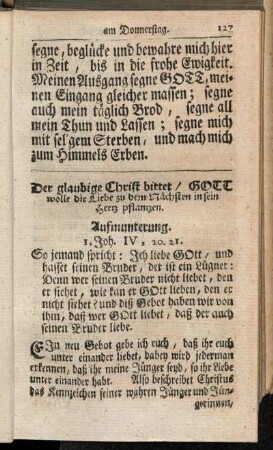 Der glaubige Christ bittet, Gott wolle die Liebe zu dem Nächsten in sein Herz pflantzen.