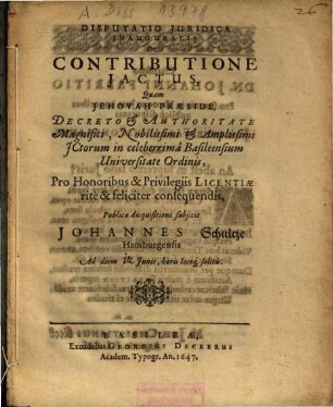 Disputatio Juridica Inauguralis De Contributione Jactus