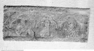 Altarantependium mit Madonna, Kreuzigung und Heiligen, Fragment mit Christus zwischen Petrus und Paulus, Anfügung, obere Rahmenleiste rechts (vom Brustblatt einer Kasel)