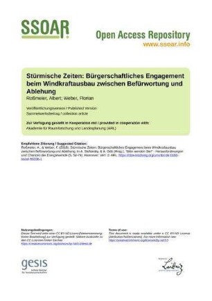 Stürmische Zeiten: Bürgerschaftliches Engagement beim Windkraftausbau zwischen Befürwortung und Ablehung