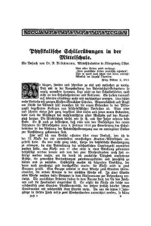Physikalische Schülerübungen in der Mittelschule