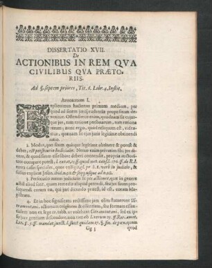 Dissertatio XVII. De Actionibus In Rem Qua Civilibus Qua Praetoriis. (Christian. Henricus ab Osterhausen)