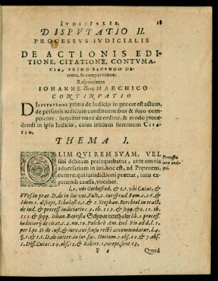 Disputatio II. Processus Iudicialis De Actionis Editione, Citatione, Contumacia, Primo Secundo Decreto, & comparitione.