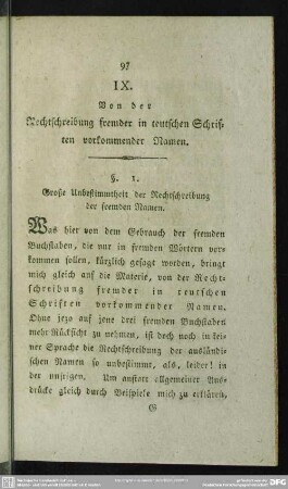 IX. Von der Rechtschreibung fremder in teutschen Schriften vorkommender Namen