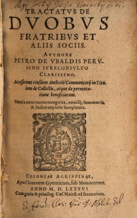 Tractatvs De Dvobvs Fratribvs Et Aliis Sociis