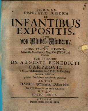 Disputatio Iuridica De Infantibus Expositis, Vulgo von Findel-Kindern