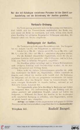 Verkaufs-Ordung/ Bedingungen der Auction