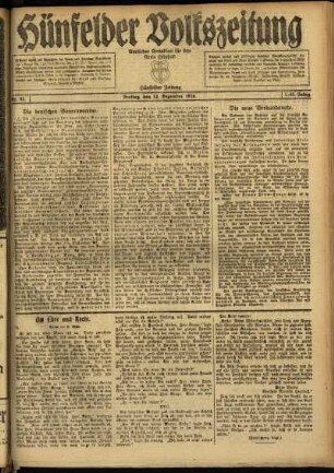 Ausgabe vom Freitag, den 12. Dezember 1919.