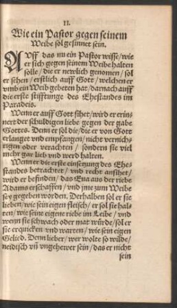 II. Wie ein Pastor gegen seinem Weibe sol gesinnet sein.