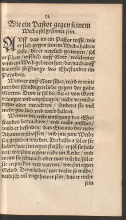 II. Wie ein Pastor gegen seinem Weibe sol gesinnet sein.
