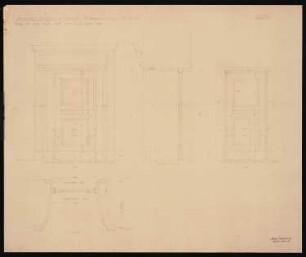 Schloss Posen, Posen Umbau: Ansichten, Grundriss und Schnitt Türen 1.OG 1:10