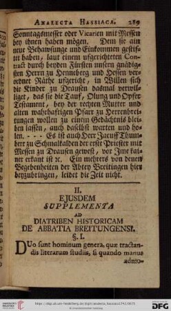 II. Ejusdem supplementa ad diatriben historicam de abbatia Breitungensi