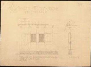 Ostdeutsches Forstamt Schinkelwettbewerb 1944: Forstmeister-Gehöft: Wohnhaus. Teil-Ansicht, Fassadenschnitt 1:20