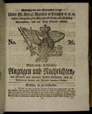 No. 36. Montags, den 3ten September 1759.