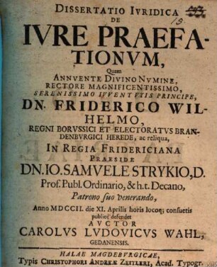 Dissertatio Ivridica De Ivre Praefationvm