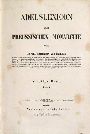 Adelslexicon der preussischen Monarchie, 2. L - S