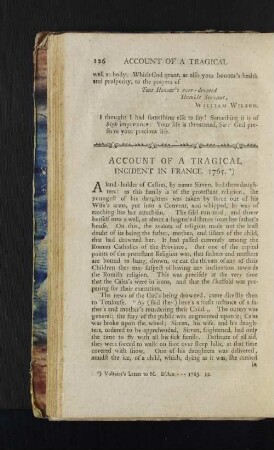 Account of a Tragical Incident in France 1765.