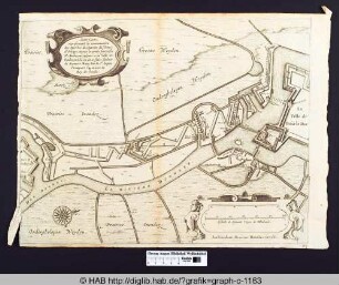 Autre Carte, representant la continuation des Aproches du Quartier du Prince d'Orange, depuis la petite fortereße St. Anthoyne, jusques a la Ville et Boulevard, la ou on a faict saulter la derniere Mine, Par le St. Iaques Prempart Ingenieur du Roy de Swede