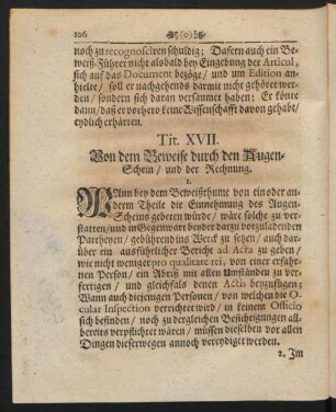 Tit. XVII. Von dem Beweise durch den Augen-Schein, und der Rechnung.