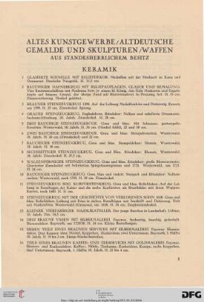 Altes Kunstgewerbe/ Altdeutsche Gemälde und Skulpturen/Waffen (Nr. 1-253)