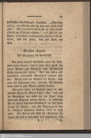 Sechstes Kapitel. Die Erziehung des Antichrists