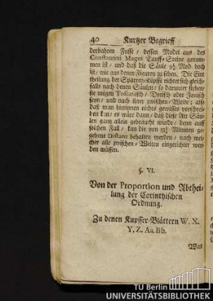 Von der Proportion und Abtheilung der Corinthischen Ordnung