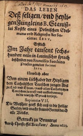 Das Leben des seligen ... Stanislai Kostke