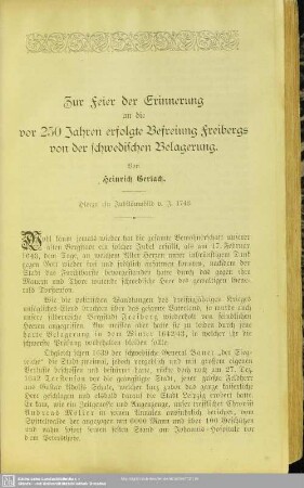 Zur Feier der Erinnerung an die vor 250 Jahren erfolgte Befreiung Freibergs von der schwedischen Belagerung