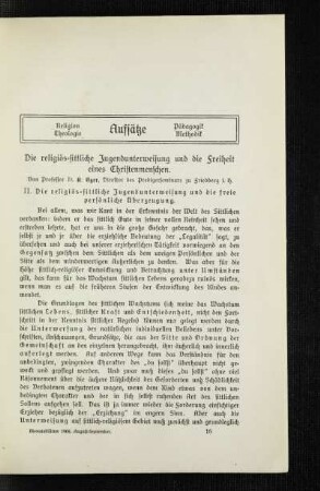 ¬Die¬ religiös-sittliche Jugendunterweisung und die Freiheit eines Christenmenschen : [Fortsetzung]