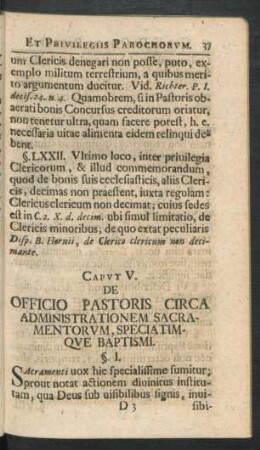 Caput V. De Officio Pastoris Circa Administrationen Sacramentorum, Speciatimque Baptismi