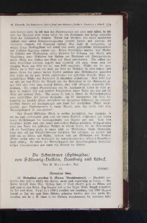 Die Schwärmer (Sphingidae) von Schleswig-Holstein, Hamburg und Lübeck