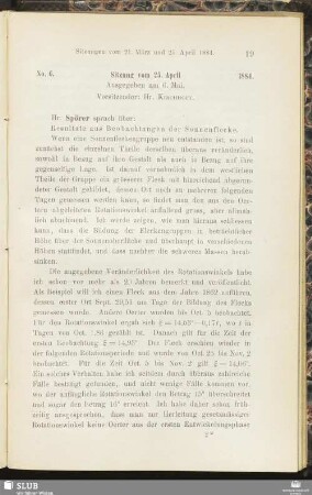 No. 6. Sitzung vom 25. April 1884