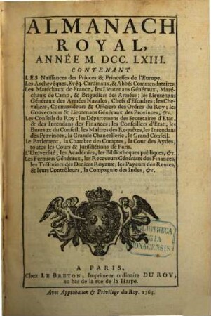 Almanach royal. 1763