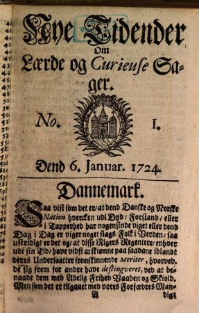 Nye tidender om laerde og curieuse sager. 1724