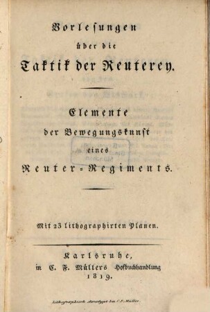 Vorlesungen über die Taktik der Reuterey
