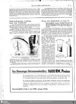 Sudetendeutscher Lehrling baut eine Pendeluhr