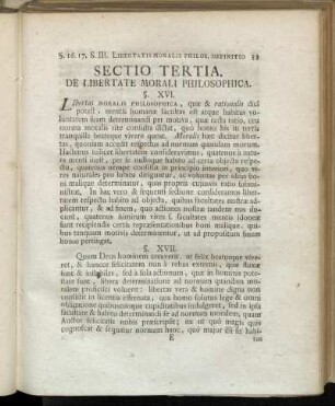 Sectio Tertia. De Libertate Morali Philosophica.