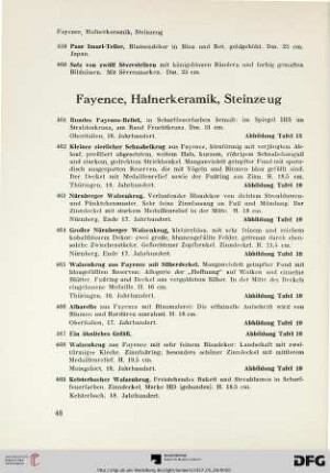 Fayence, Hafnerkeramik, Steinzeug (Nr. 461-500)