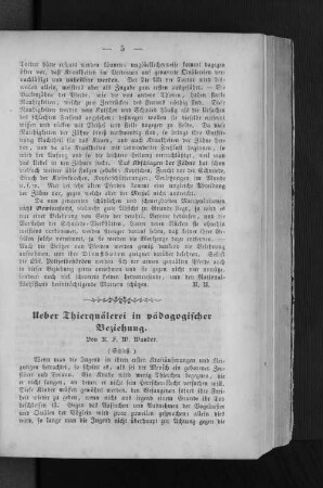 Ueber Thierquälerei in pädagogischer Beziehung.