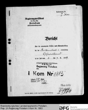 Berichte über die unvermutete Prüfung der Kreiskommunalkasse Osthavelland in Nauen im Jan. 1939