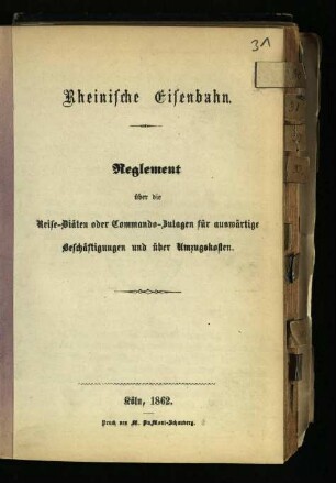 Reglement über die Reise-Diäten oder Commando-Zulagen für auswärtige Beschäftigungen und über Umzugskosten
