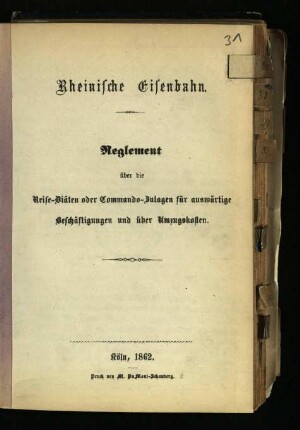 Reglement über die Reise-Diäten oder Commando-Zulagen für auswärtige Beschäftigungen und über Umzugskosten