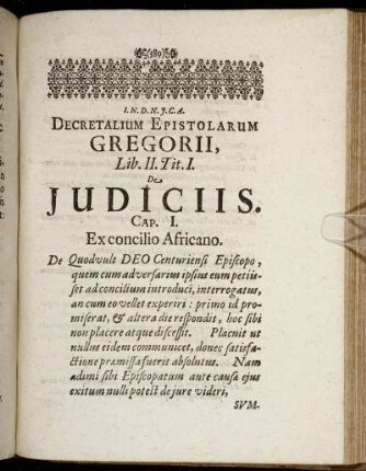 Decretalium Epistolarum Gregorii, Lib. II. Tit.I. De Judiciis.
