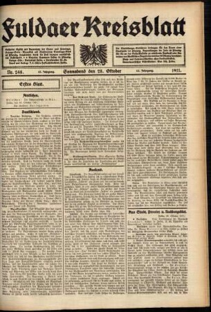 Erste Ausgabe vom Samstag, den 28. Oktober 1911.