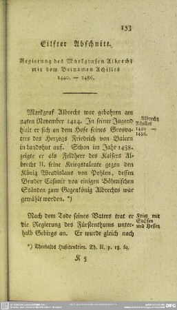 Eilfter Abschnitt. Regierung des Markgrafen Albrecht mit dem Beinamen Achilles 1440 - 1486