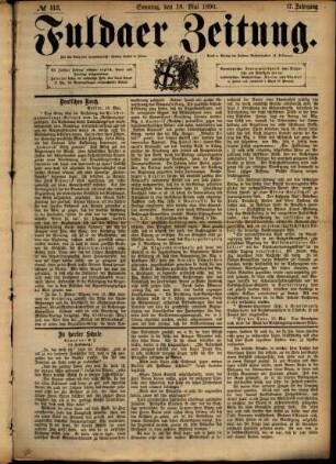 Erste Ausgabe vom Sonntag, den 18. Mai 1890.