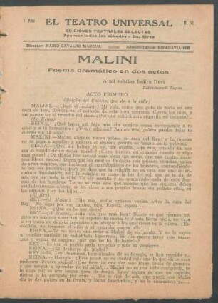 Malini : Poema dramático en dos actos