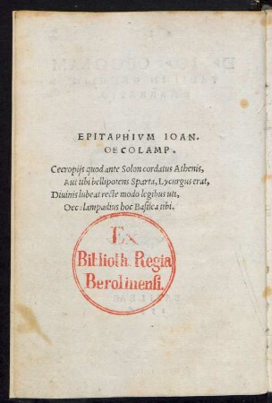 Epitaphium Ioan. Oecolamp.