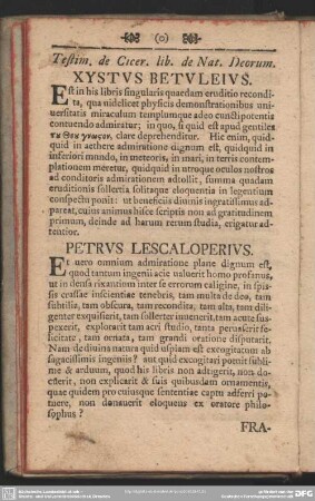 Testim. de Cicer. lib. de Nat. Deorum